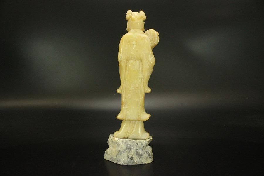 中国美術 蝋石 寿老人 置物(ZE468)