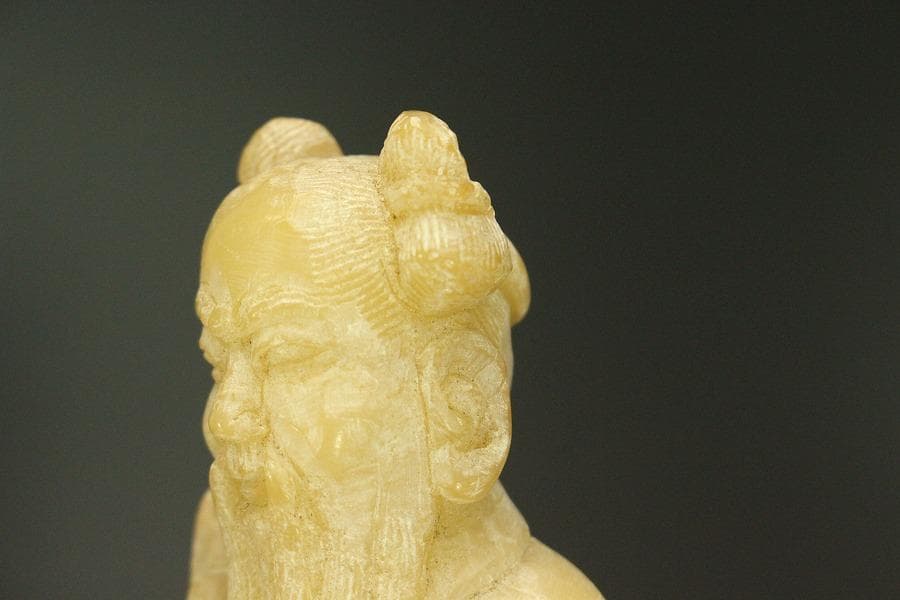 中国美術 蝋石 寿老人 置物(ZE468)