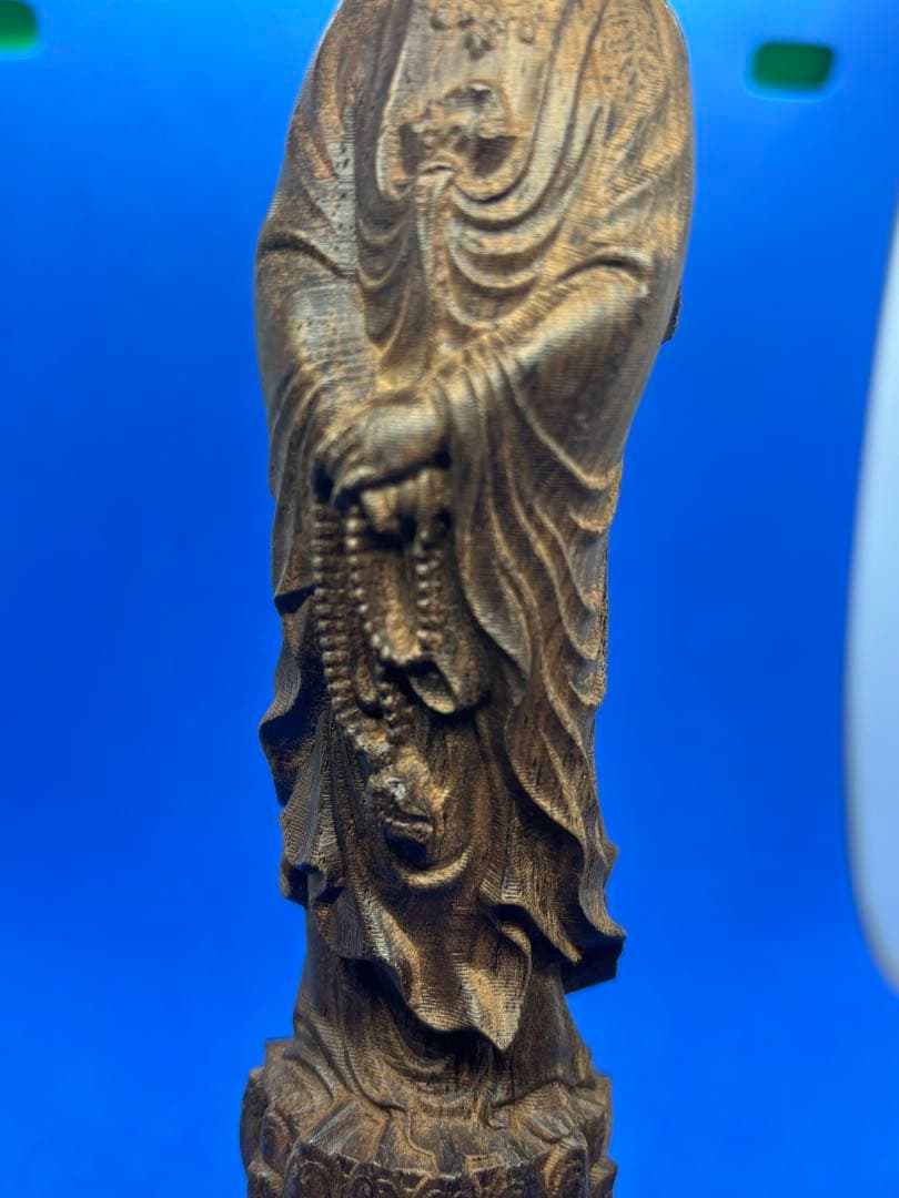 柬埔寨菩薩棋沈香 精雕観音像 小型仏堂供養用 5468