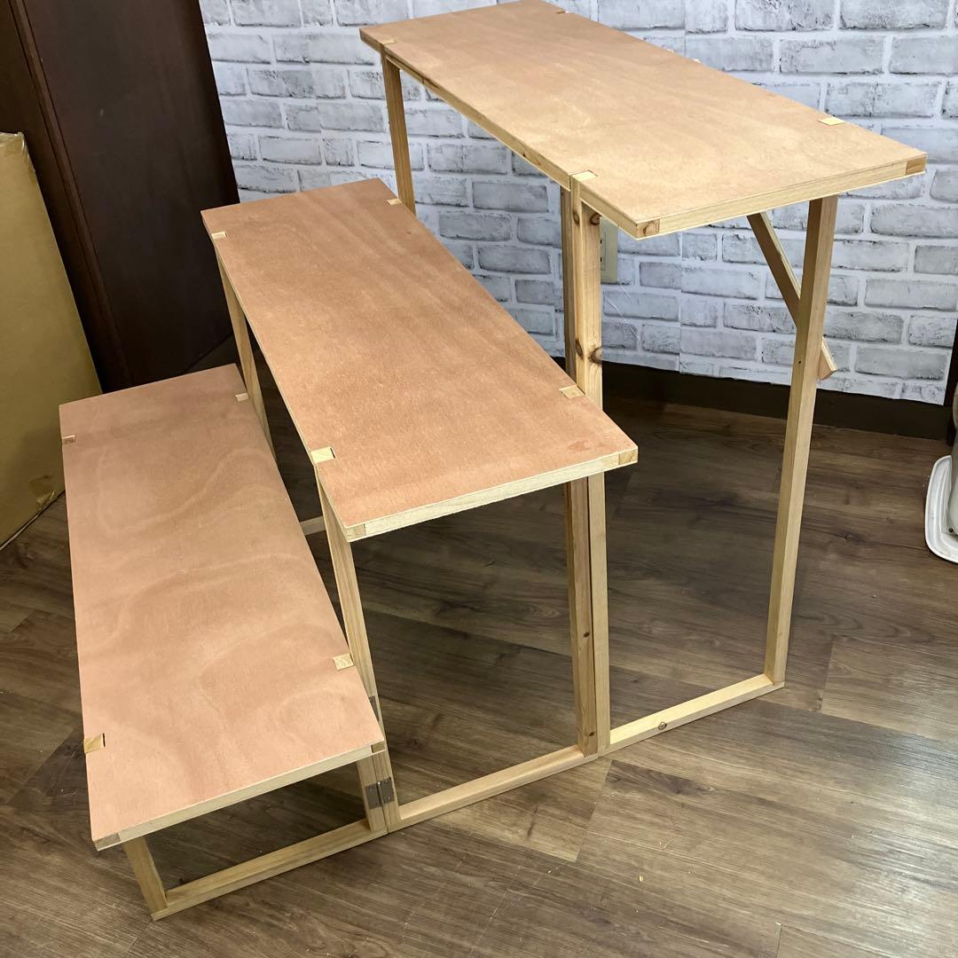 A-4 木製 マルシェ棚 3段 ディスプレイラック 折り畳み式 什器 飾り棚