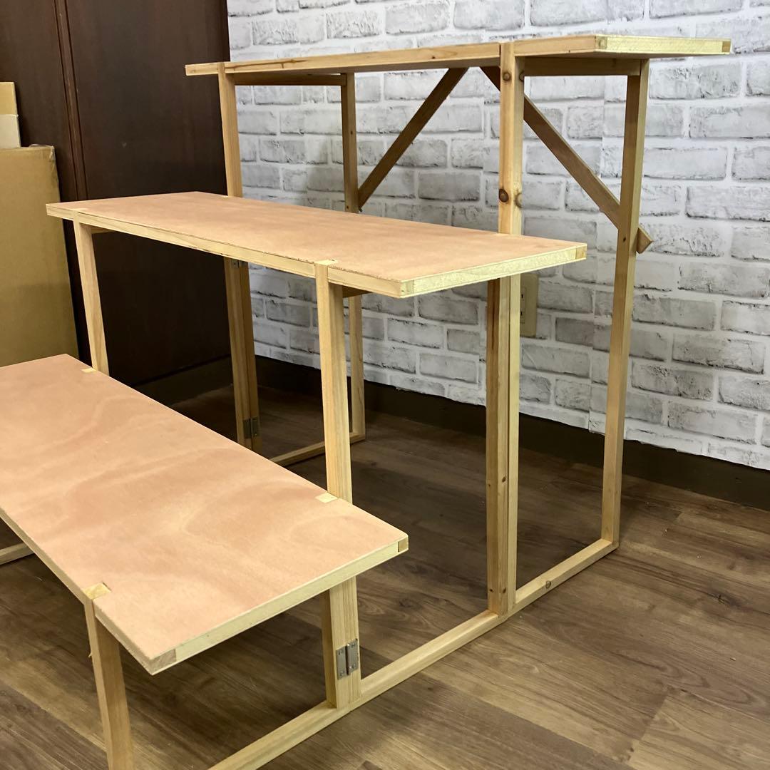 A-4 木製 マルシェ棚 3段 ディスプレイラック 折り畳み式 什器 飾り棚