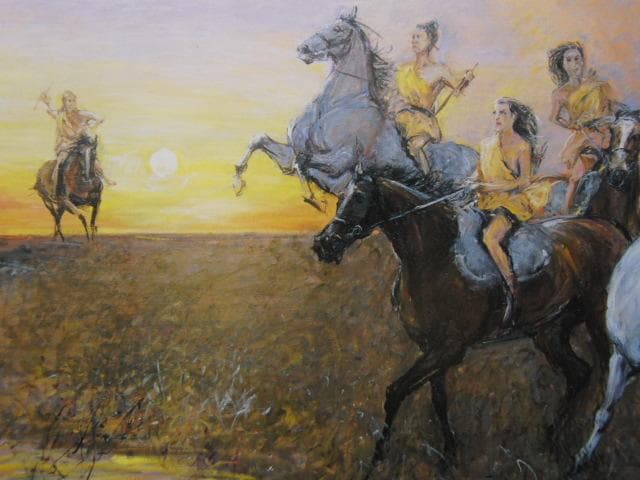 中畑艸人、女性の目覚しい進出を讃えて　明けゆく丘、希少画集画