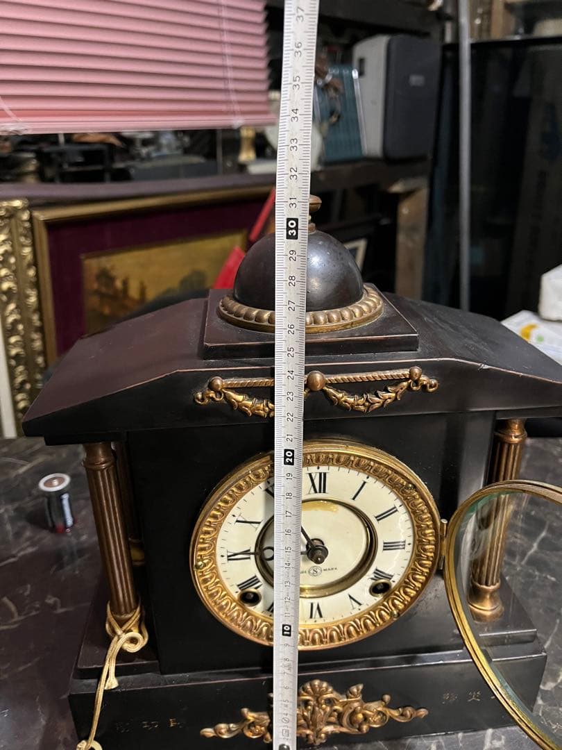 アンティーク置き時計、精工舎鉄製置き時計、14K使用、ゼンマイ