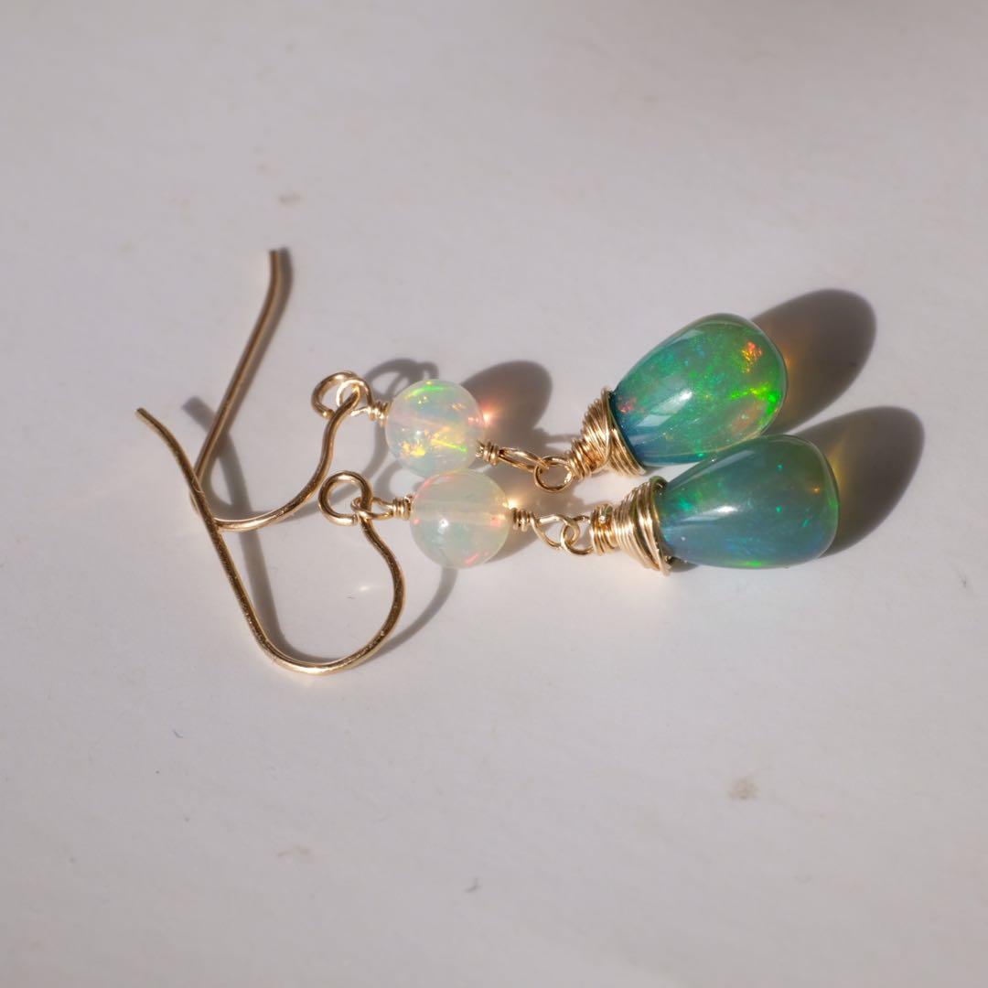 14kgfカラーオパール・エチオピアオパールピアス/イヤリング