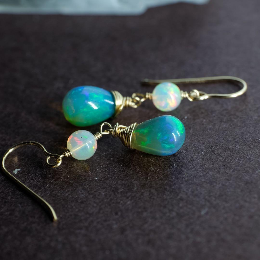 14kgfカラーオパール・エチオピアオパールピアス/イヤリング