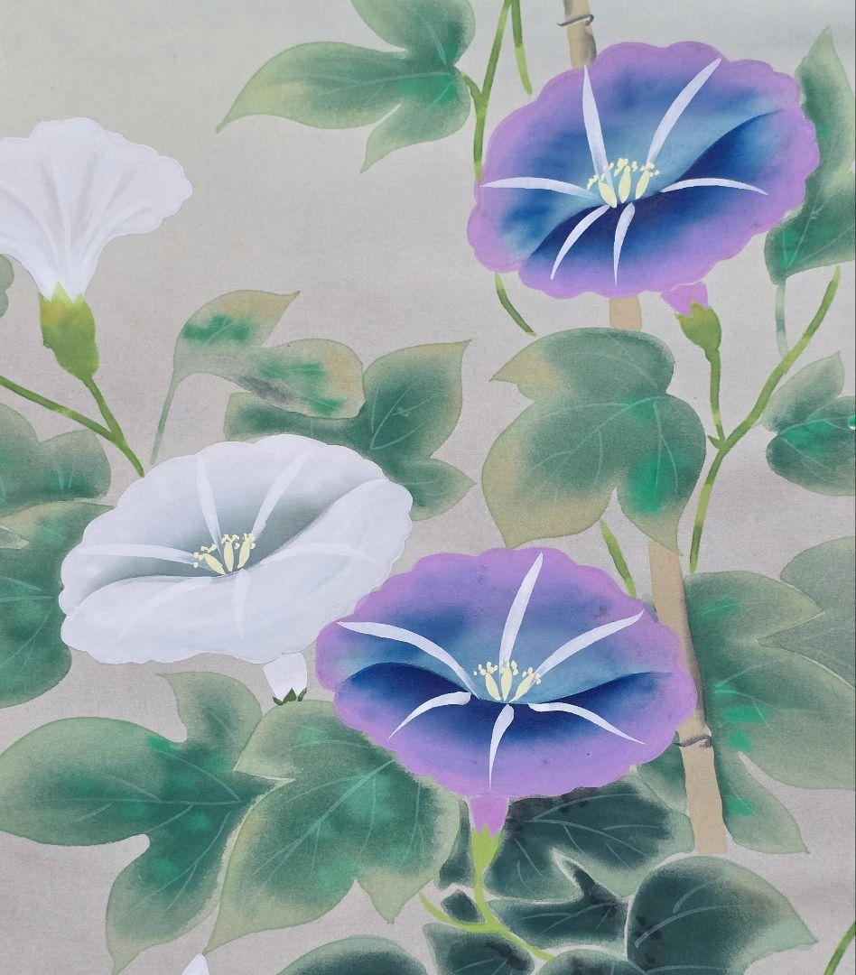 朝顔に蜻蛉図】山下春月 2723 掛け軸 肉筆 アサガオにトンボ - メルカリ