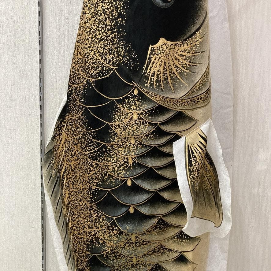 SKO95 ちりめん金彩鯉のぼり2m 黒 ベランダ黒鯉2m お父さん鯉2m