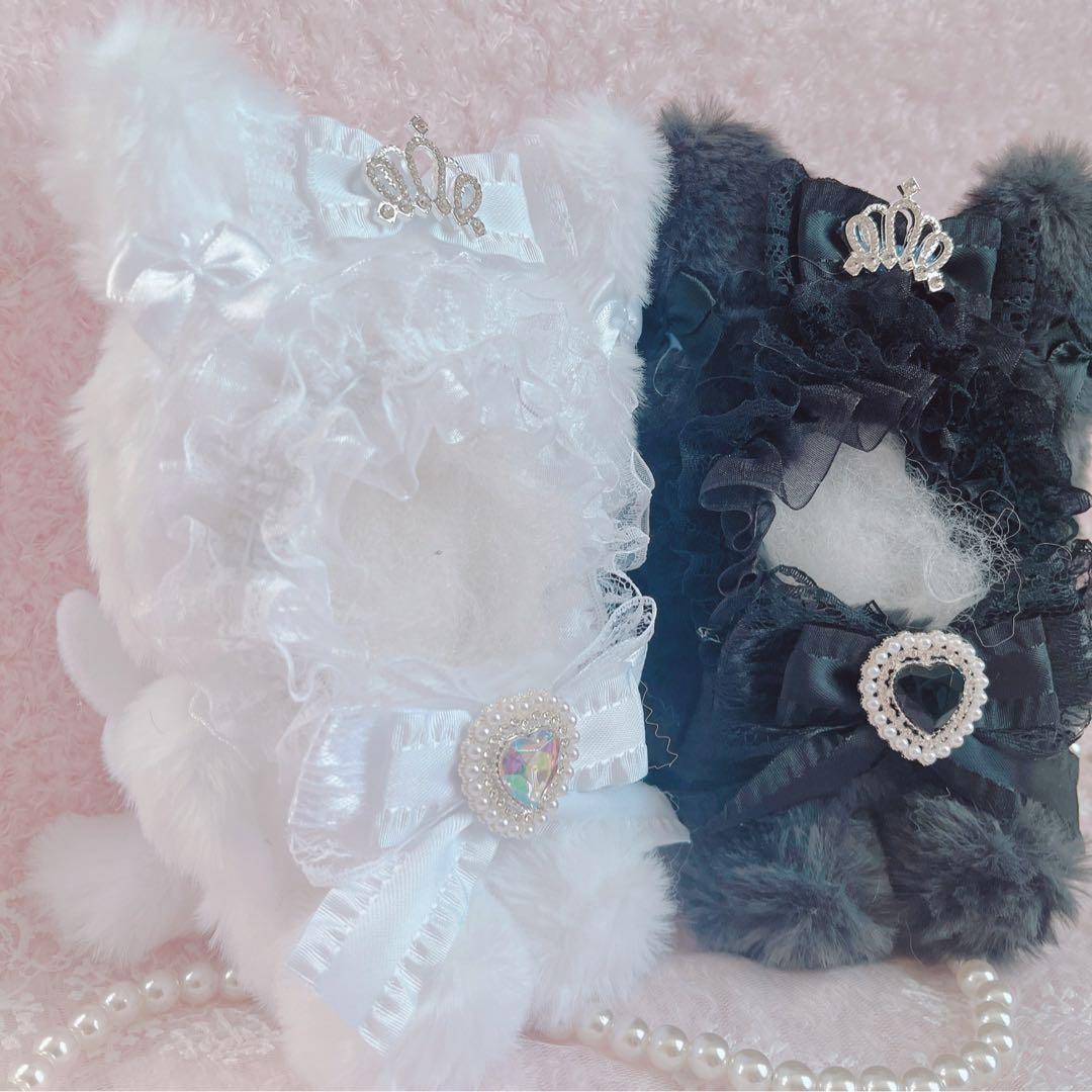 b214 ぬい服 12cm ちびぐるみ 着ぐるみ おすわり 白黒 王冠 猫セット