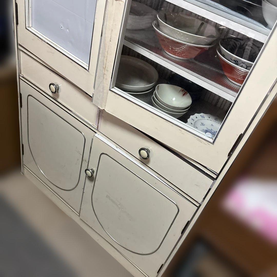 ラ*ー様 ホワイト木製食器棚 アーチ型ガラス扉
