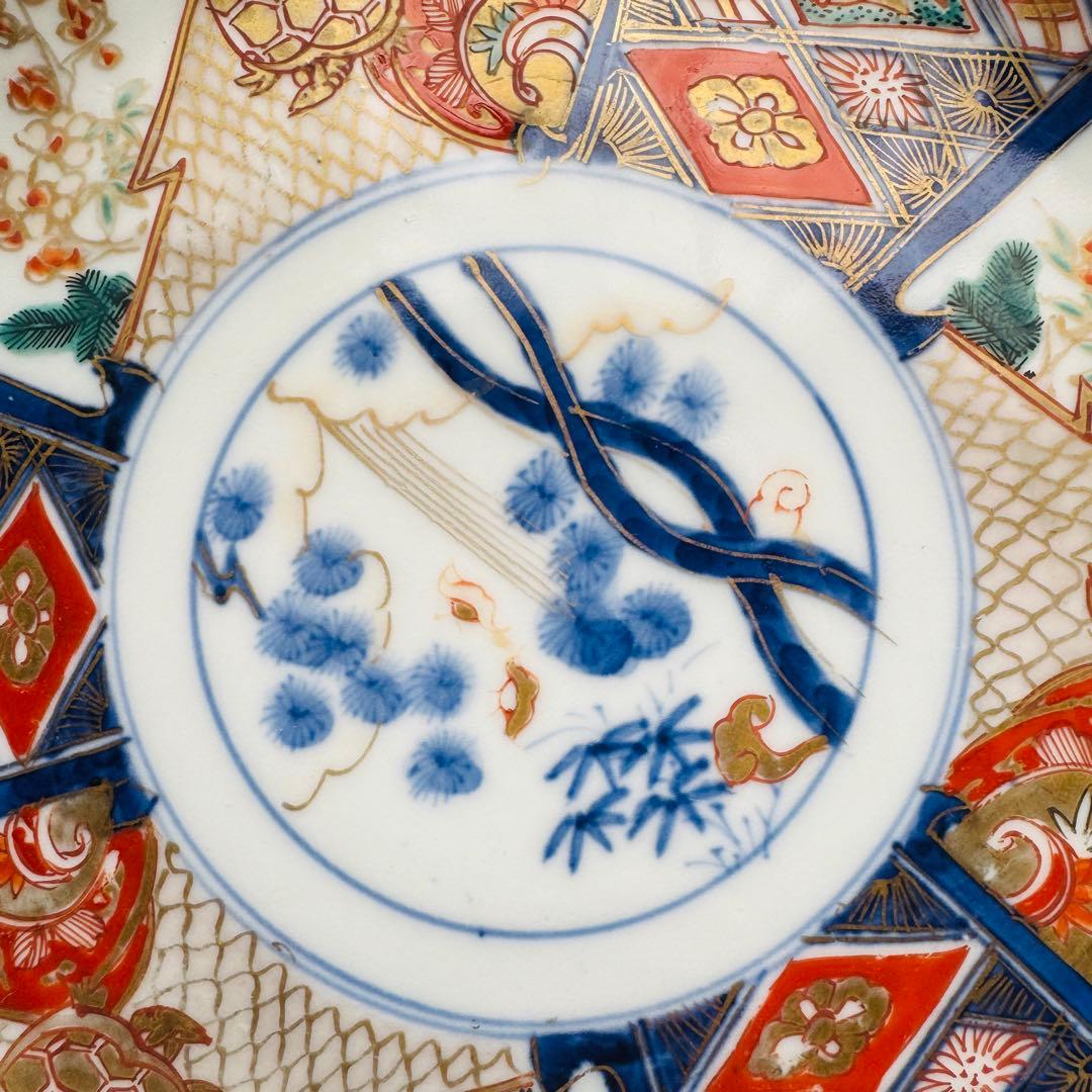 ご確認用 骨董皿 金蘭手染錦 鶴亀松竹梅文 金彩色絵皿 二枚 - メルカリ