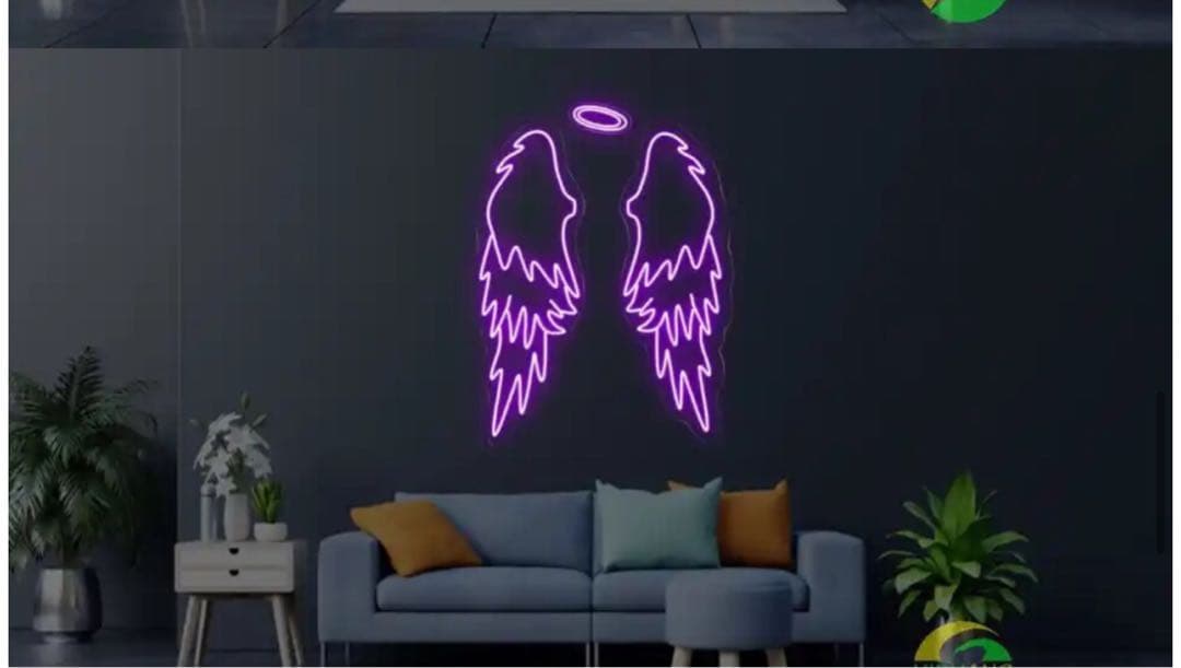 天使の翼 ネオンサイン パープル 壁装飾