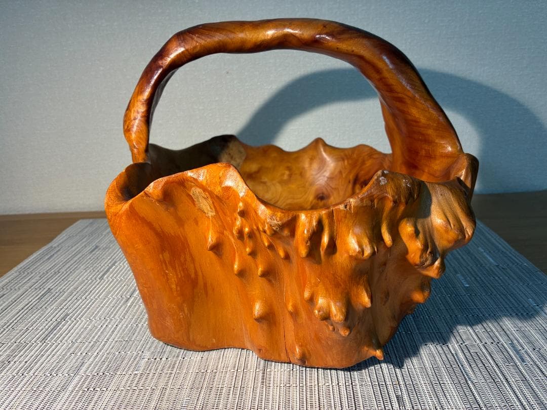 096杉 天然木 くり抜き 一刀彫 木彫 かご バスケット