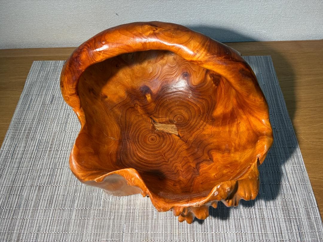 096杉 天然木 くり抜き 一刀彫 木彫 かご バスケット