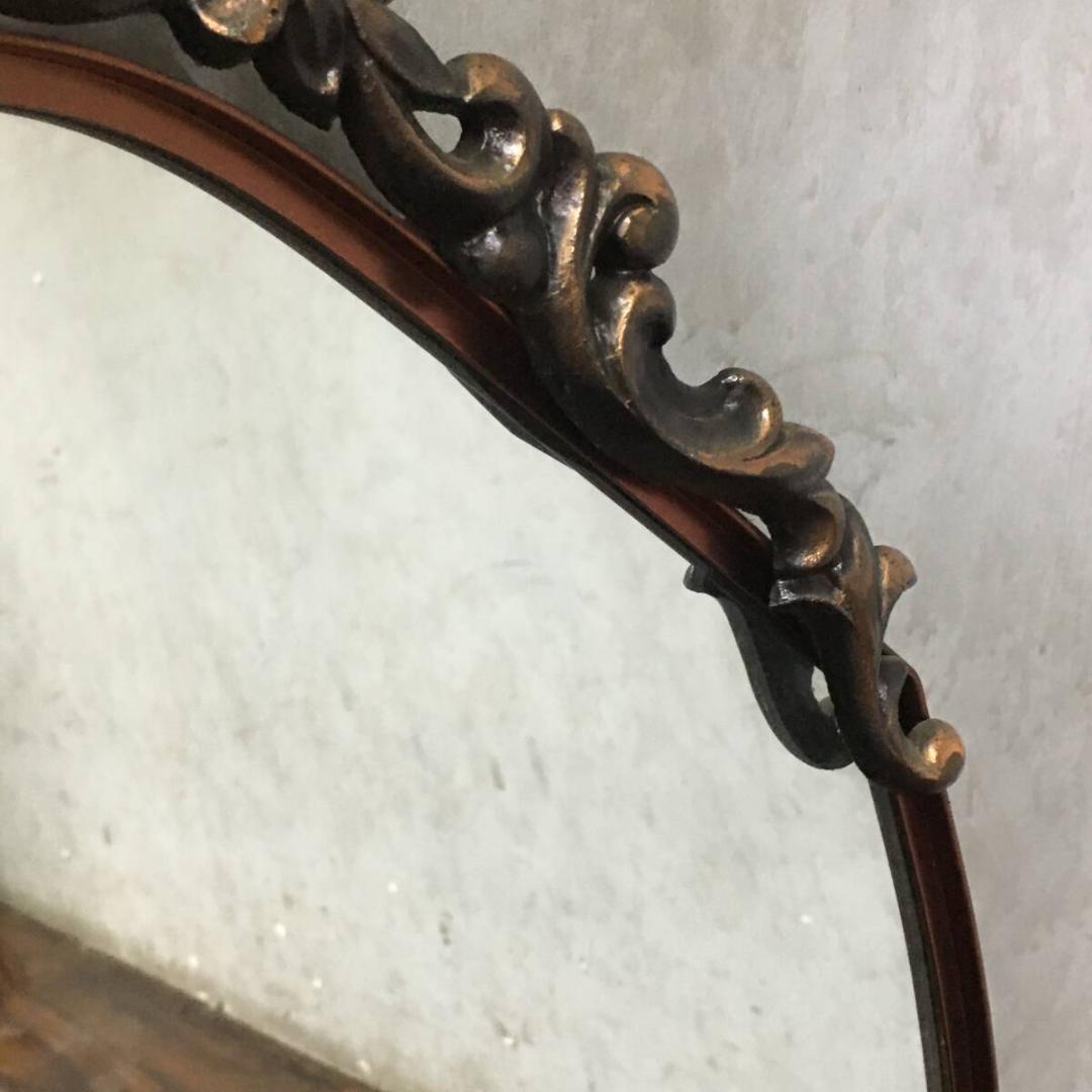 ヴィンテージ アンティーク オーバルミラー 40×85㎝ ブロンズ