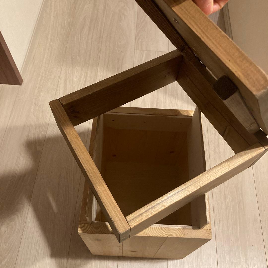 木製　蓋付き　ごみ箱