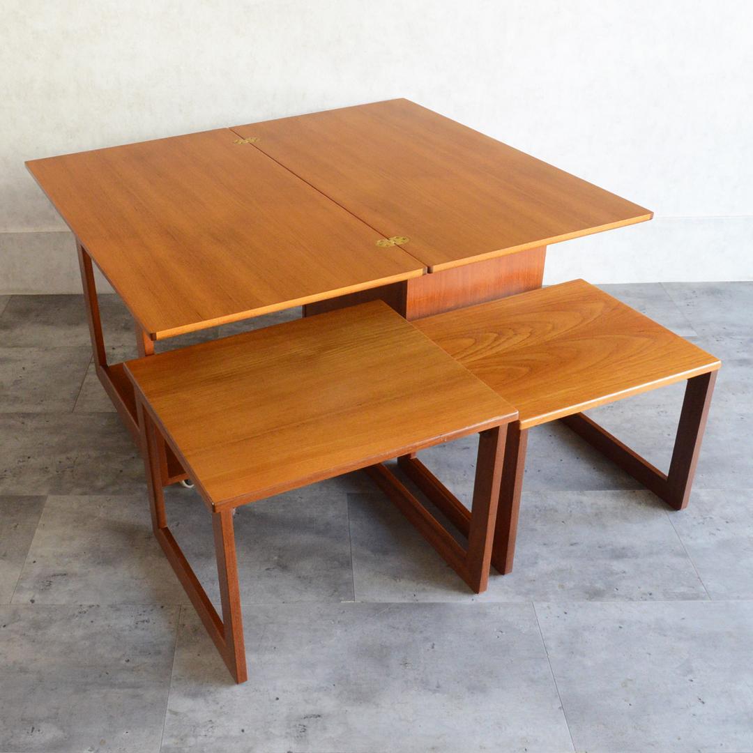 イギリスヴィンテージ チーク エクステンション ネストテーブル キャビネット付