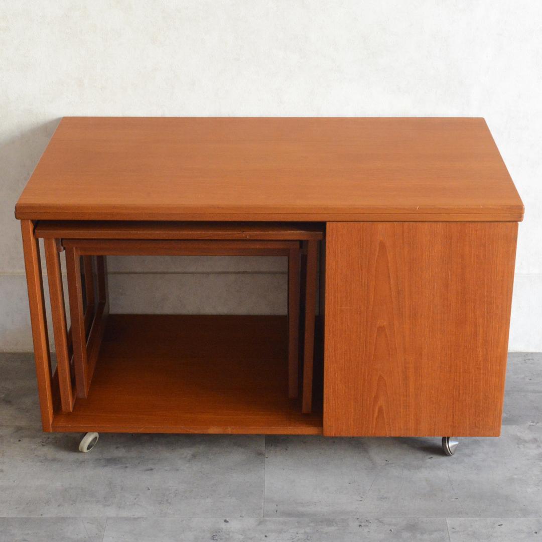 イギリスヴィンテージ チーク エクステンション ネストテーブル キャビネット付