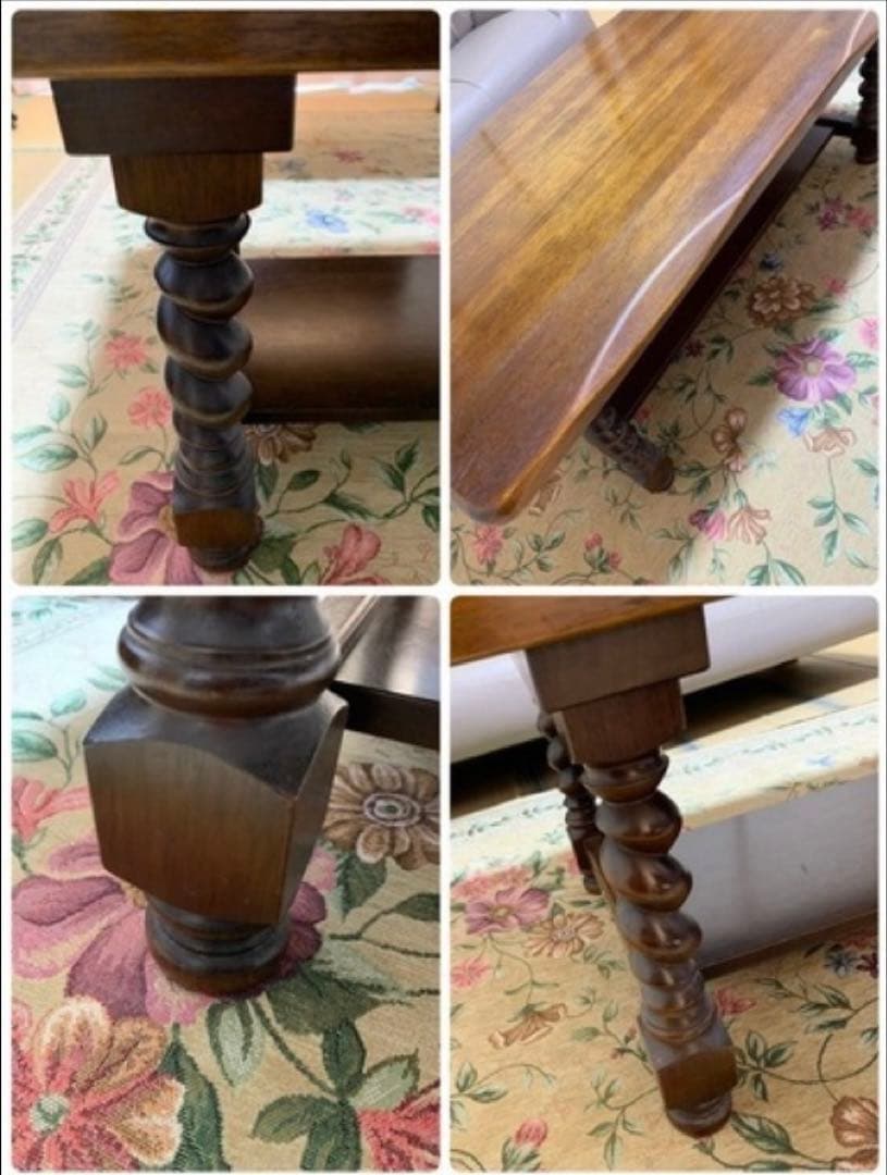 【 木製装飾　棚付きテーブル 】　レトロ　ヴィンテージ　デザインテーブル