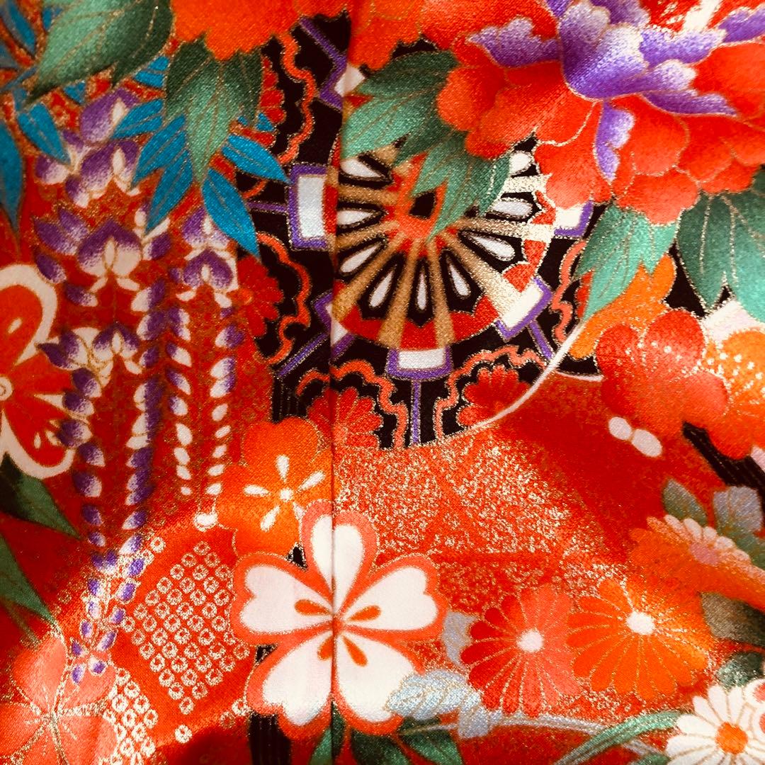 七五三 七歳‼️豪華正絹オレンジ系‼️蝶々花桜菊金彩煌びやか‼️安心フルセット