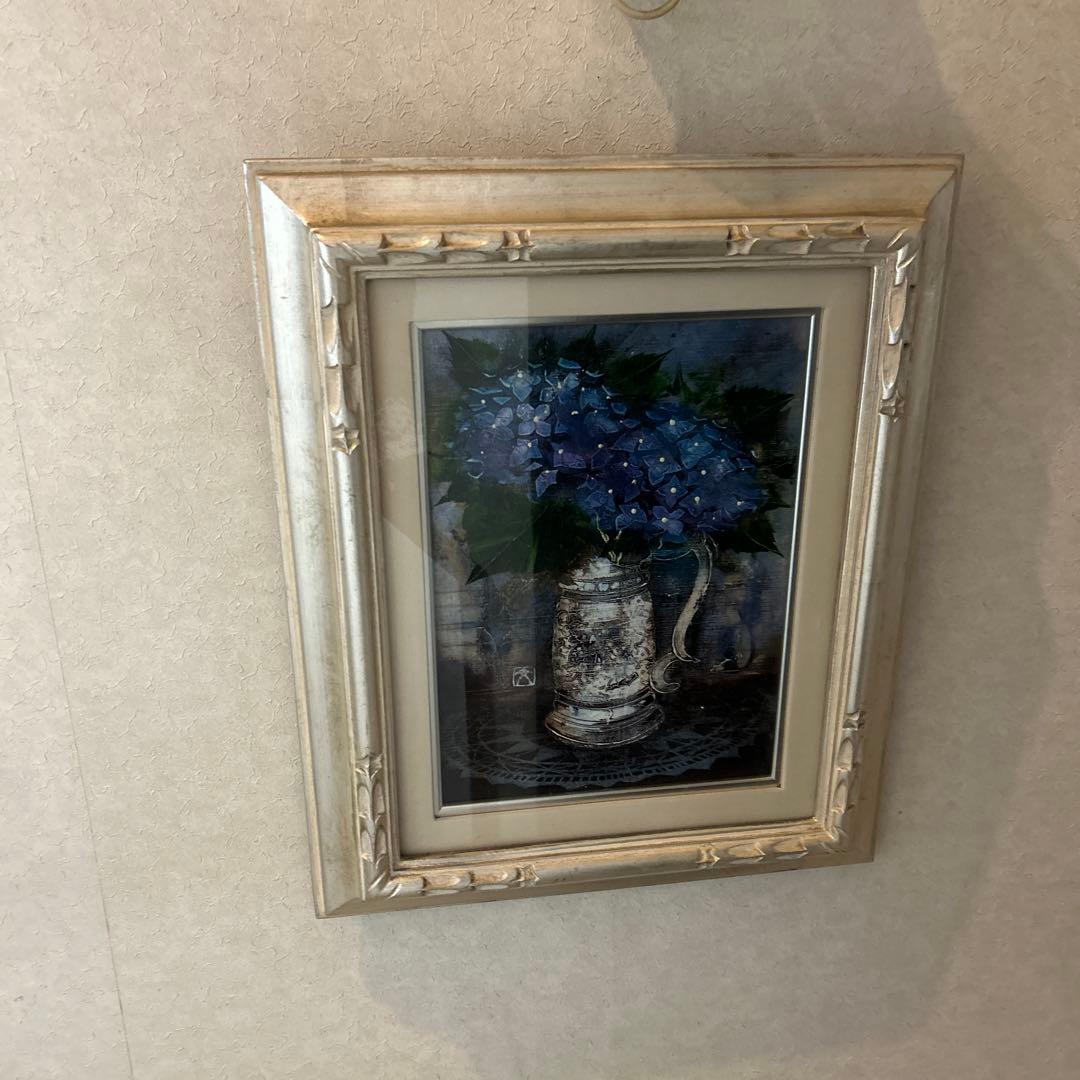 紫陽花の水彩画 シルバーフレーム付き