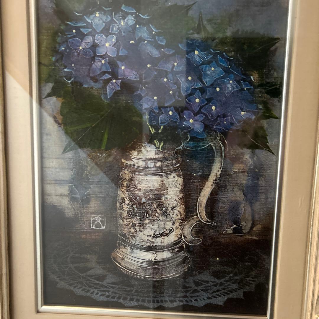 紫陽花の水彩画 シルバーフレーム付き