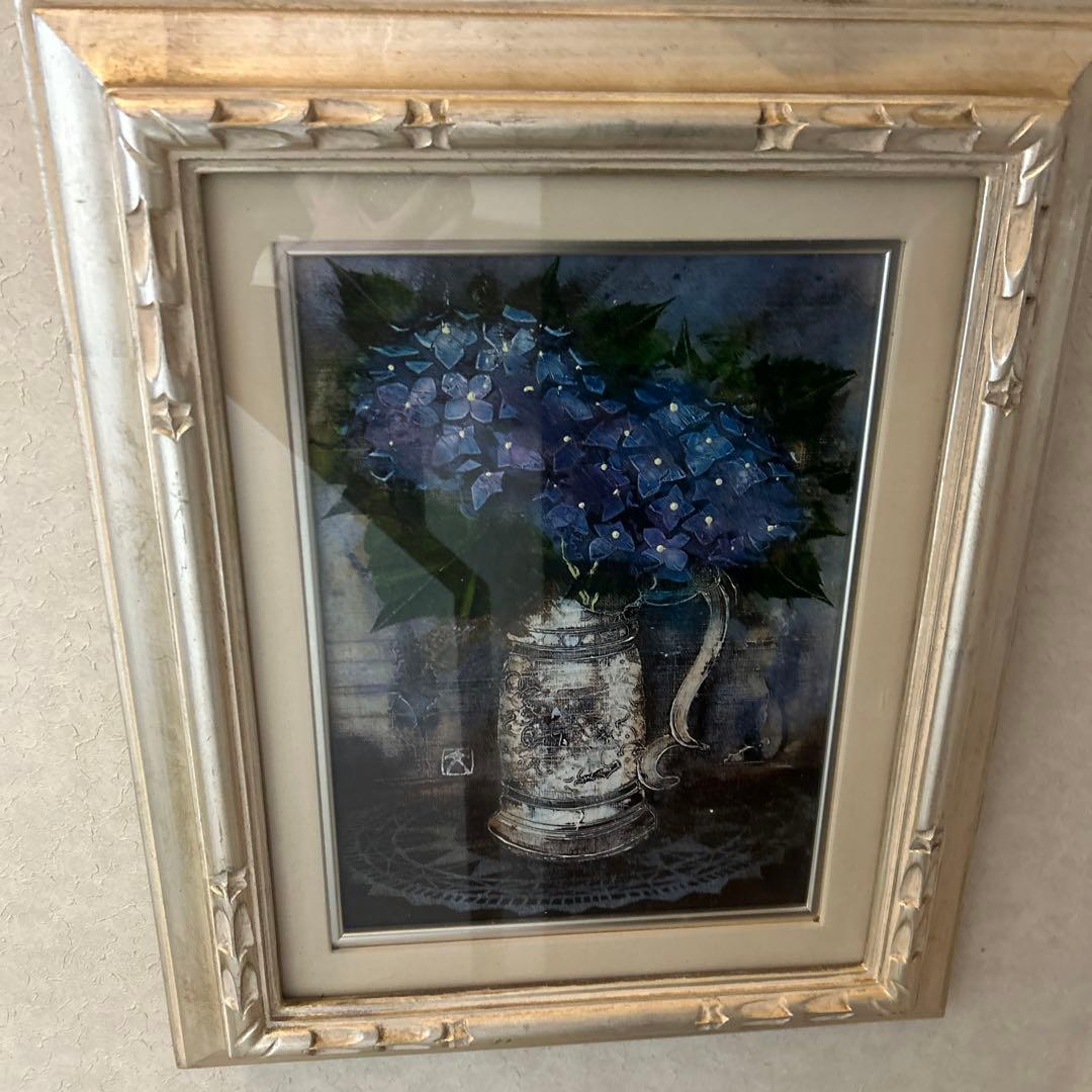 紫陽花の水彩画 シルバーフレーム付き