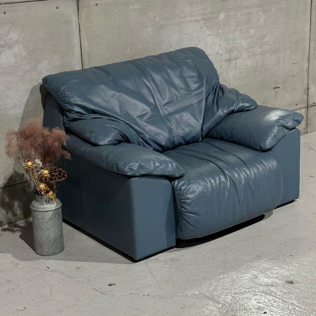 maruni／マルニ 本革1人掛ソファ｜ブルーグレー｜本革＆ボリュームクッション