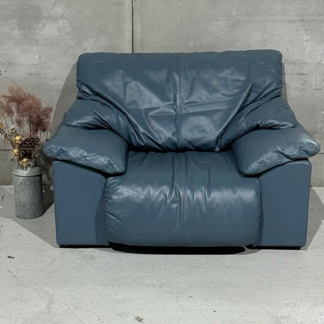 maruni／マルニ 本革1人掛ソファ｜ブルーグレー｜本革＆ボリュームクッション