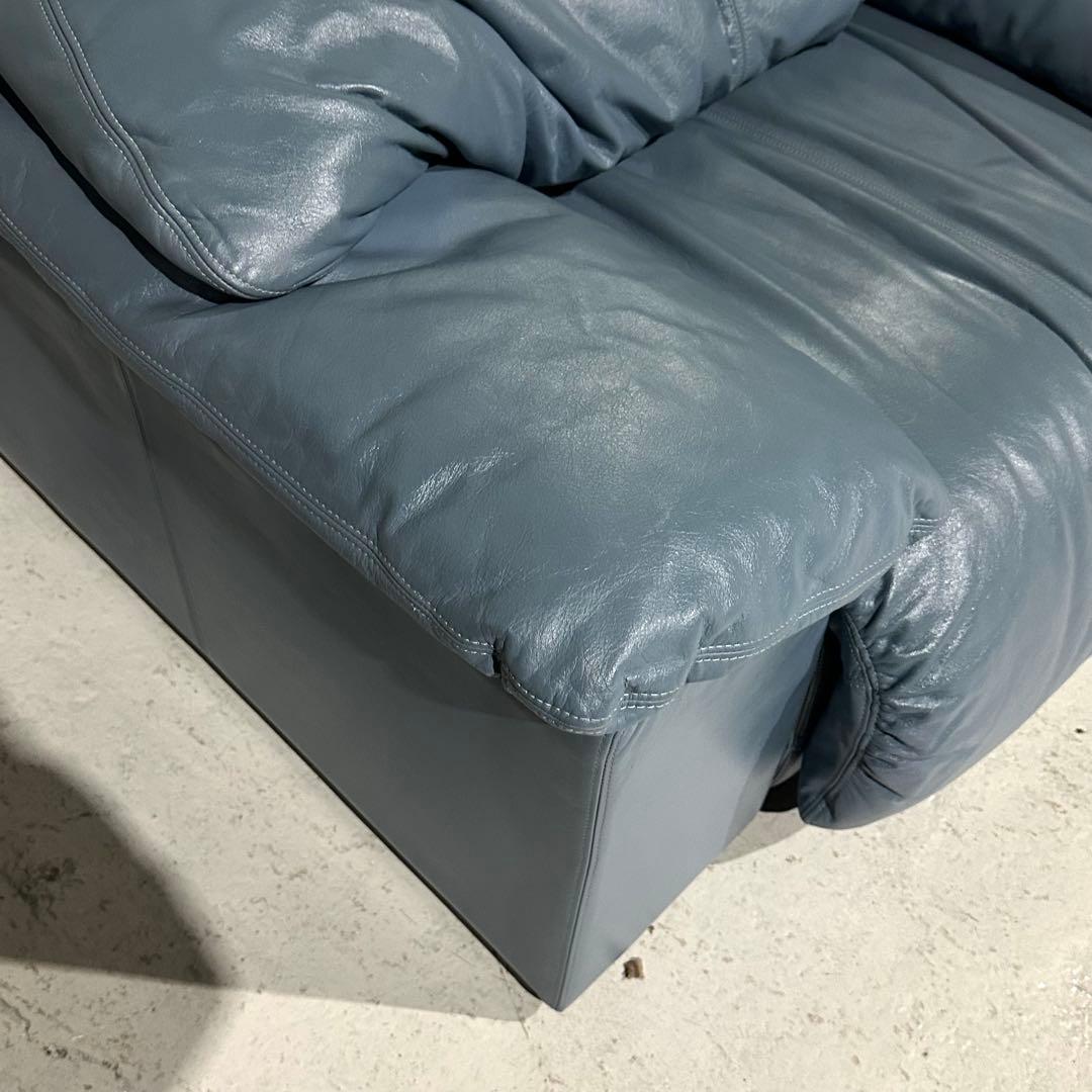 maruni／マルニ 本革1人掛ソファ｜ブルーグレー｜本革＆ボリュームクッション