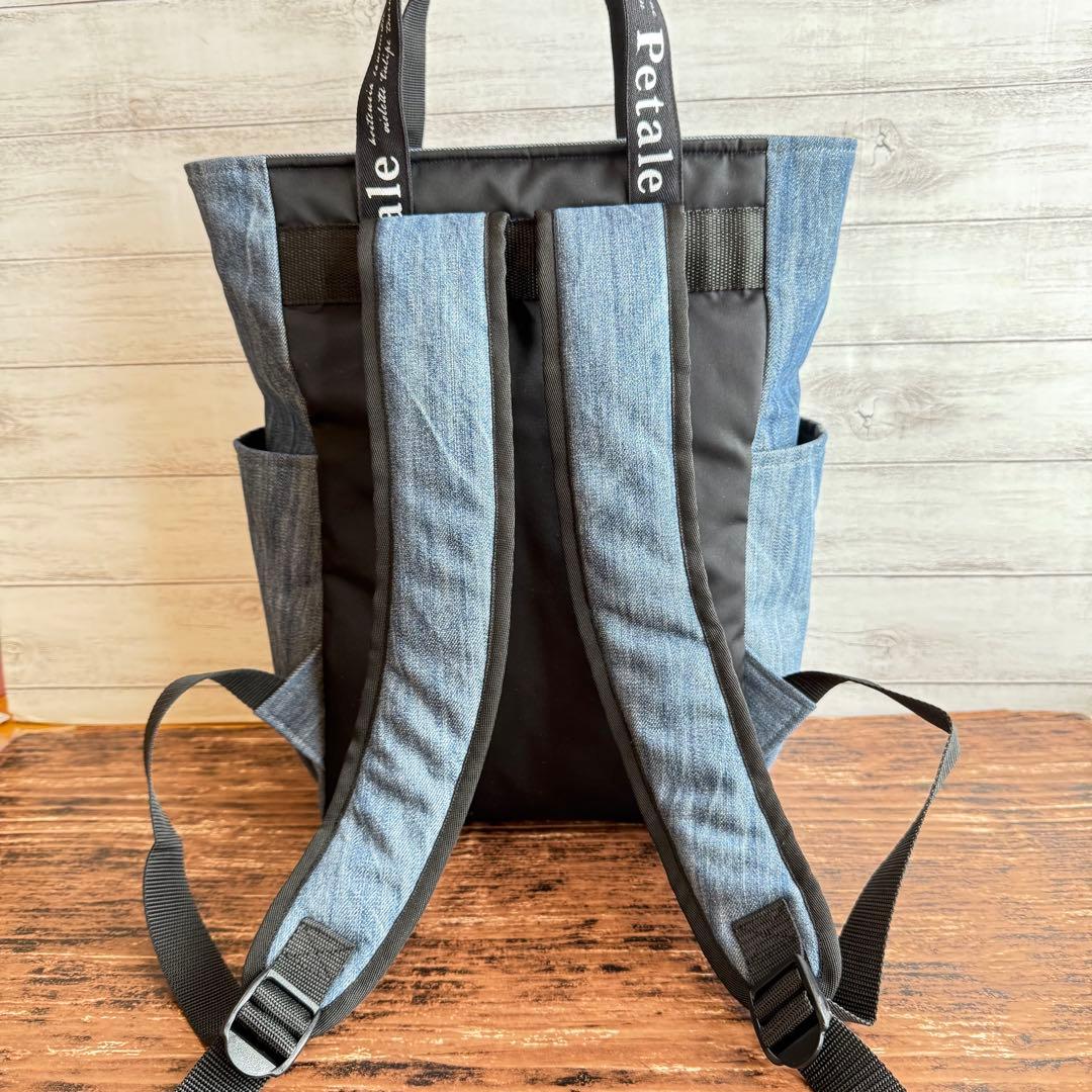 ☆デニムリメイク　カーキ星柄フェイクレザーキルトとデニムのトートリュック☆