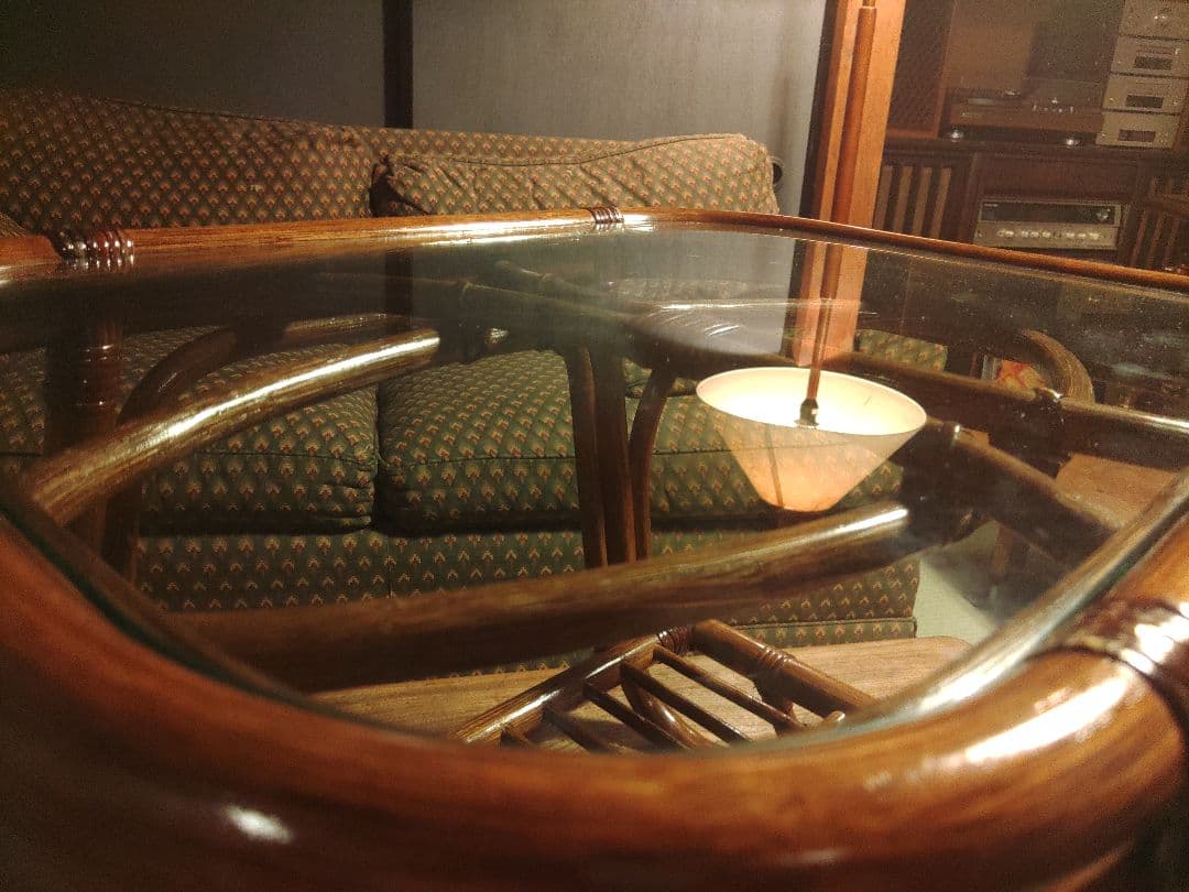 山　美品　ラタン　ガラステーブル　机　サイドテーブル　レトロ