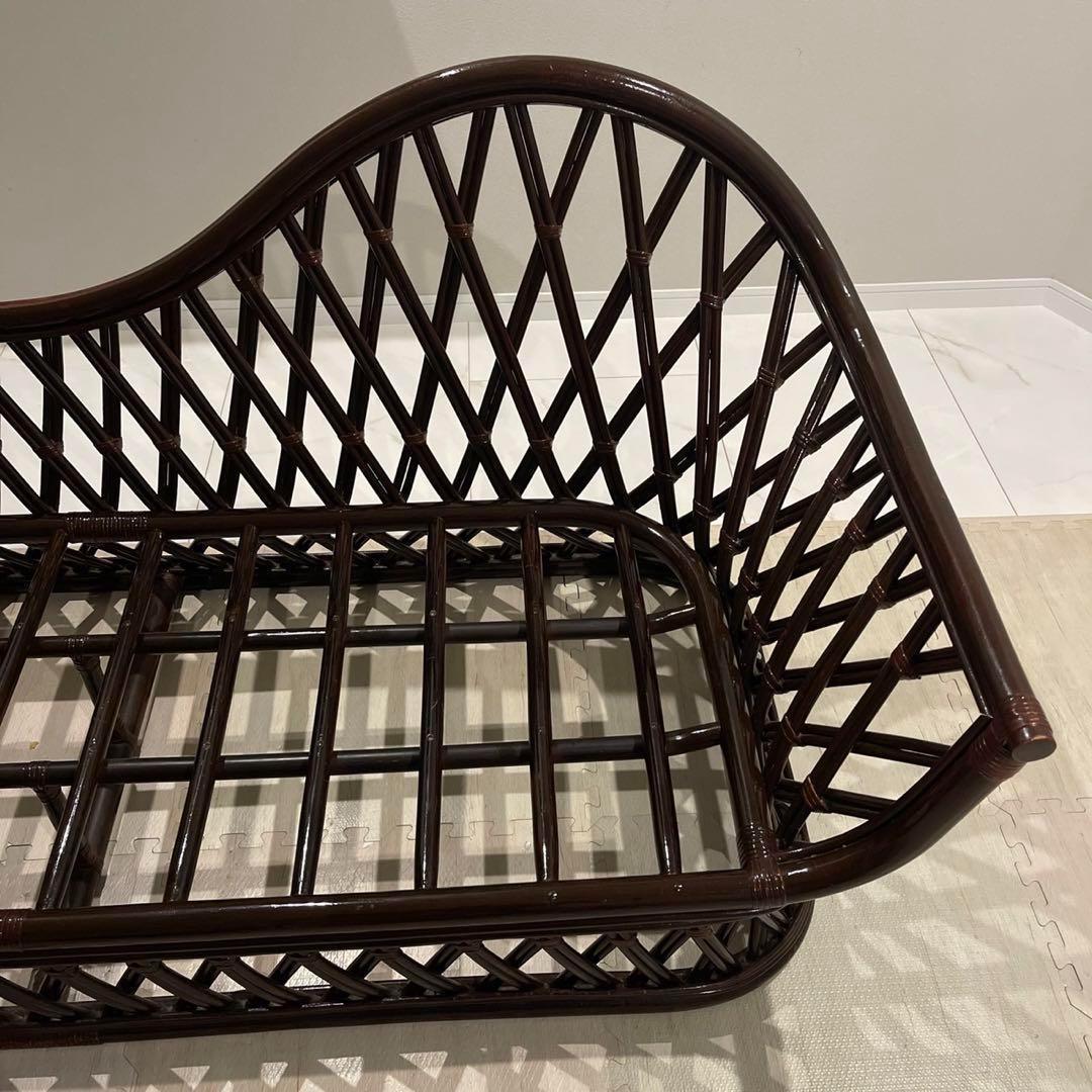 ラタン　籐　ソファーベンチ　長椅子　昭和レトロ　アンティーク