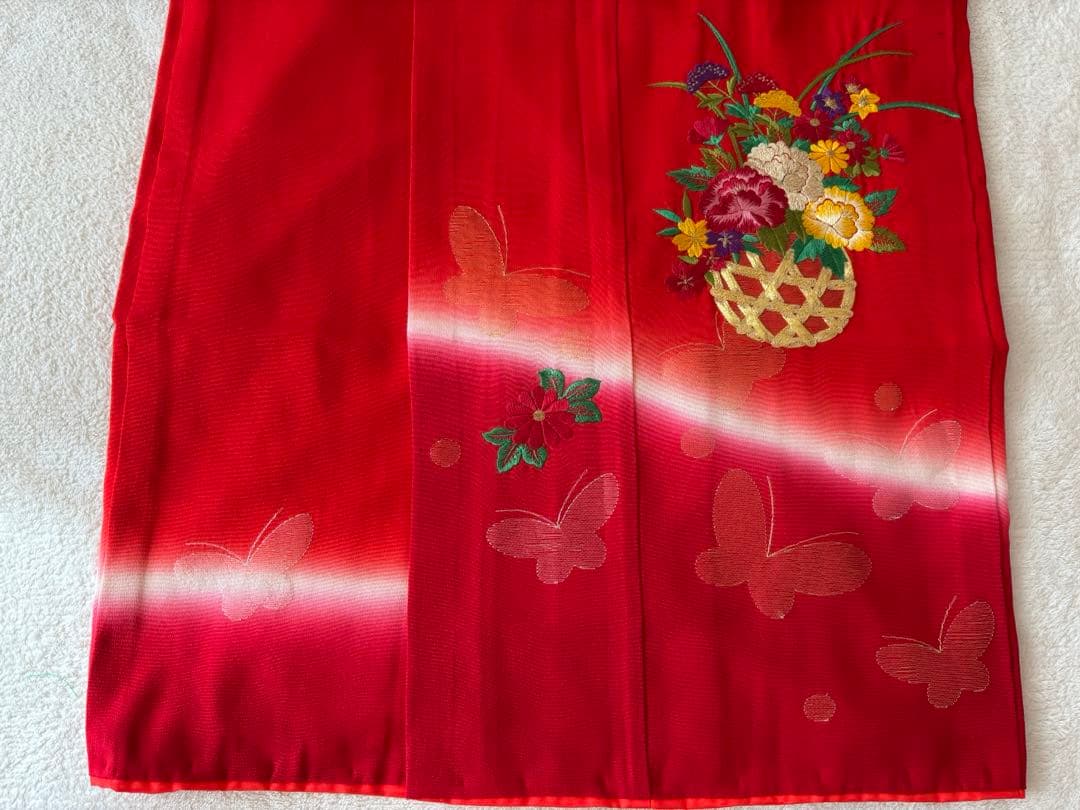 7歳 七五三 着物 帯 長襦袢 帯揚げ しごき はこせこ 半襟 セット 赤 刺繍