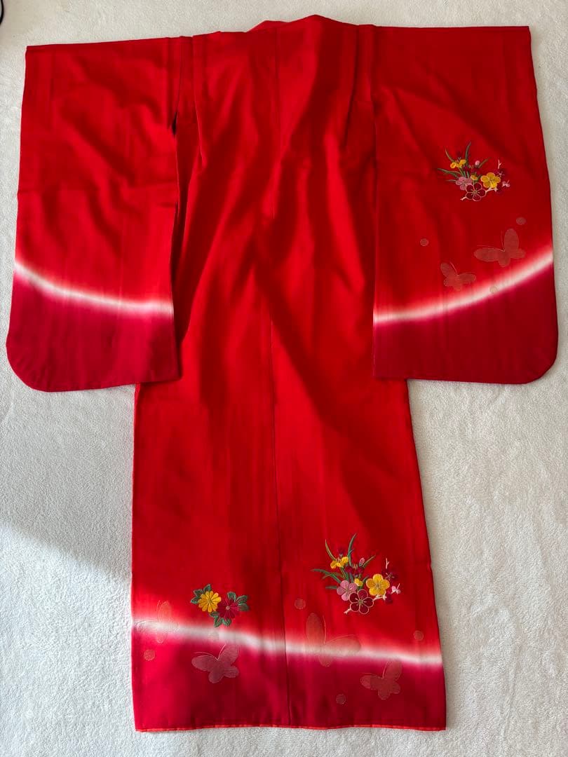7歳 七五三 着物 帯 長襦袢 帯揚げ しごき はこせこ 半襟 セット 赤 刺繍