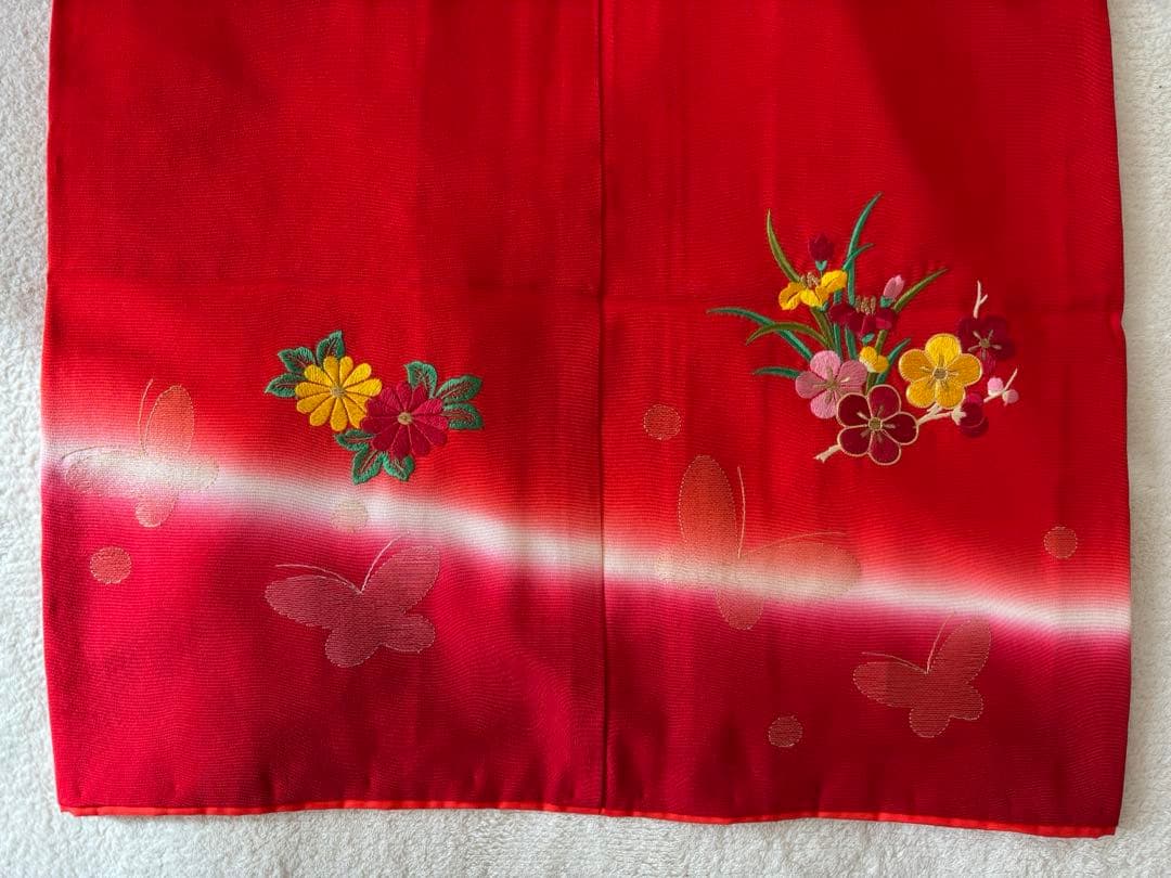 7歳 七五三 着物 帯 長襦袢 帯揚げ しごき はこせこ 半襟 セット 赤 刺繍