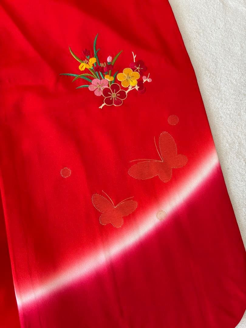 7歳 七五三 着物 帯 長襦袢 帯揚げ しごき はこせこ 半襟 セット 赤 刺繍