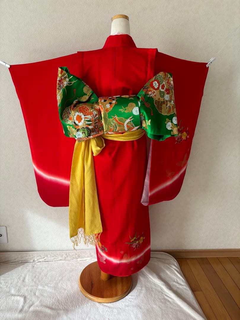 7歳 七五三 着物 帯 長襦袢 帯揚げ しごき はこせこ 半襟 セット 赤 刺繍