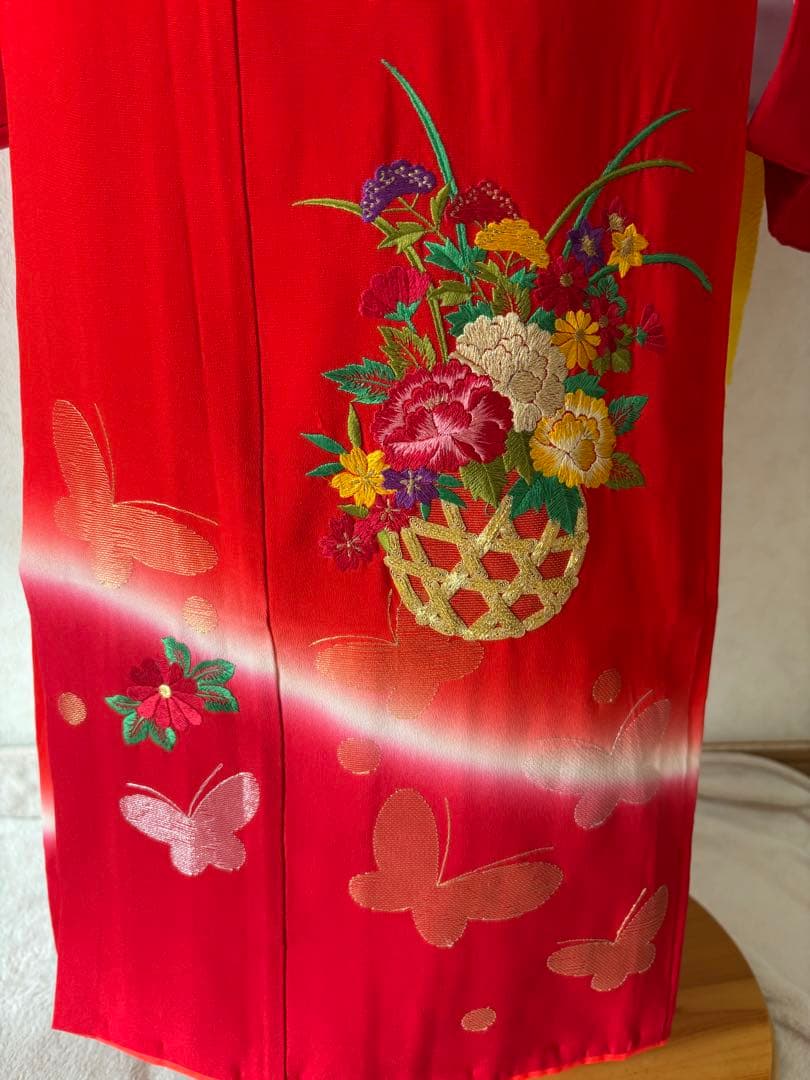 7歳 七五三 着物 帯 長襦袢 帯揚げ しごき はこせこ 半襟 セット 赤 刺繍