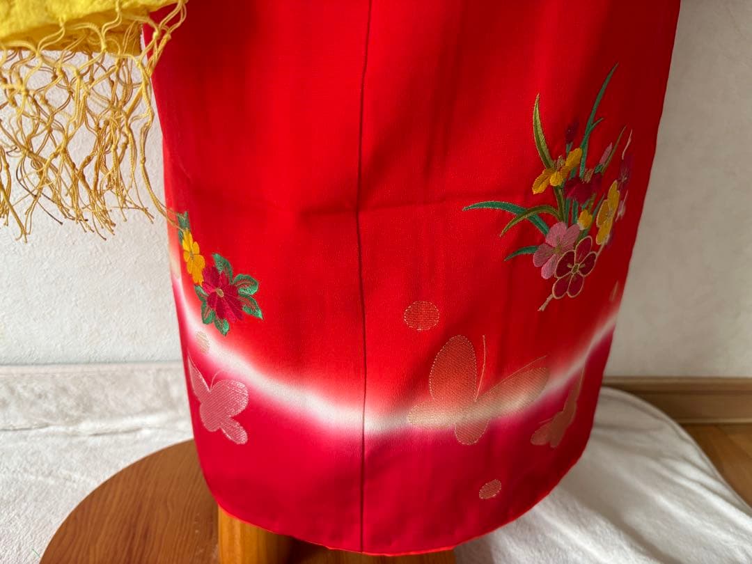 7歳 七五三 着物 帯 長襦袢 帯揚げ しごき はこせこ 半襟 セット 赤 刺繍
