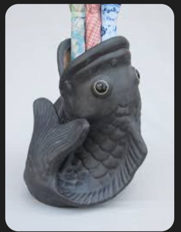 大きな 陶器製 魚 置物 傘立て 花入れ オブジェ インテリア ガーデニング