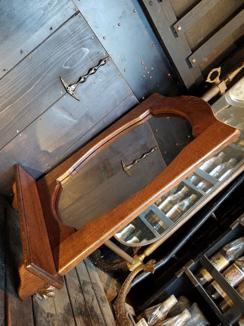 イギリス製　ヴィンテージ　オーク　オーバル　ウォール　ラック　ミラー