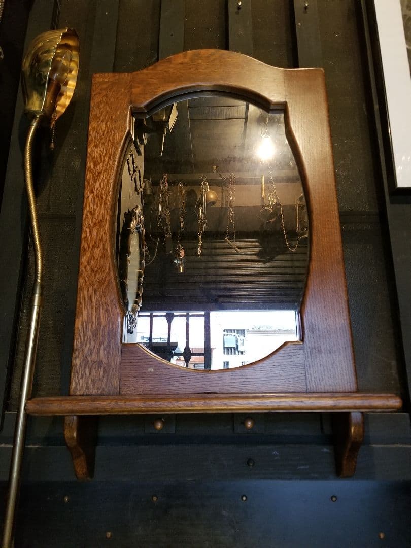 イギリス製　ヴィンテージ　オーク　オーバル　ウォール　ラック　ミラー