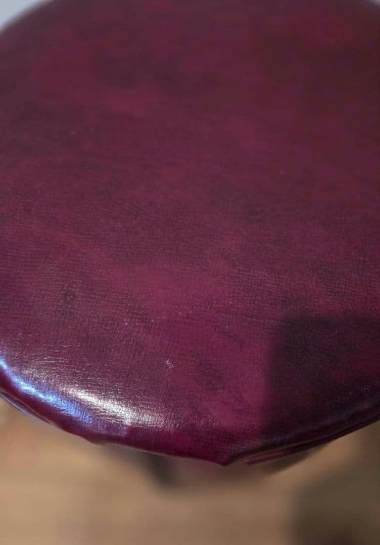 ☆アンティーク/レザー製バーガンディ円形スツール☆