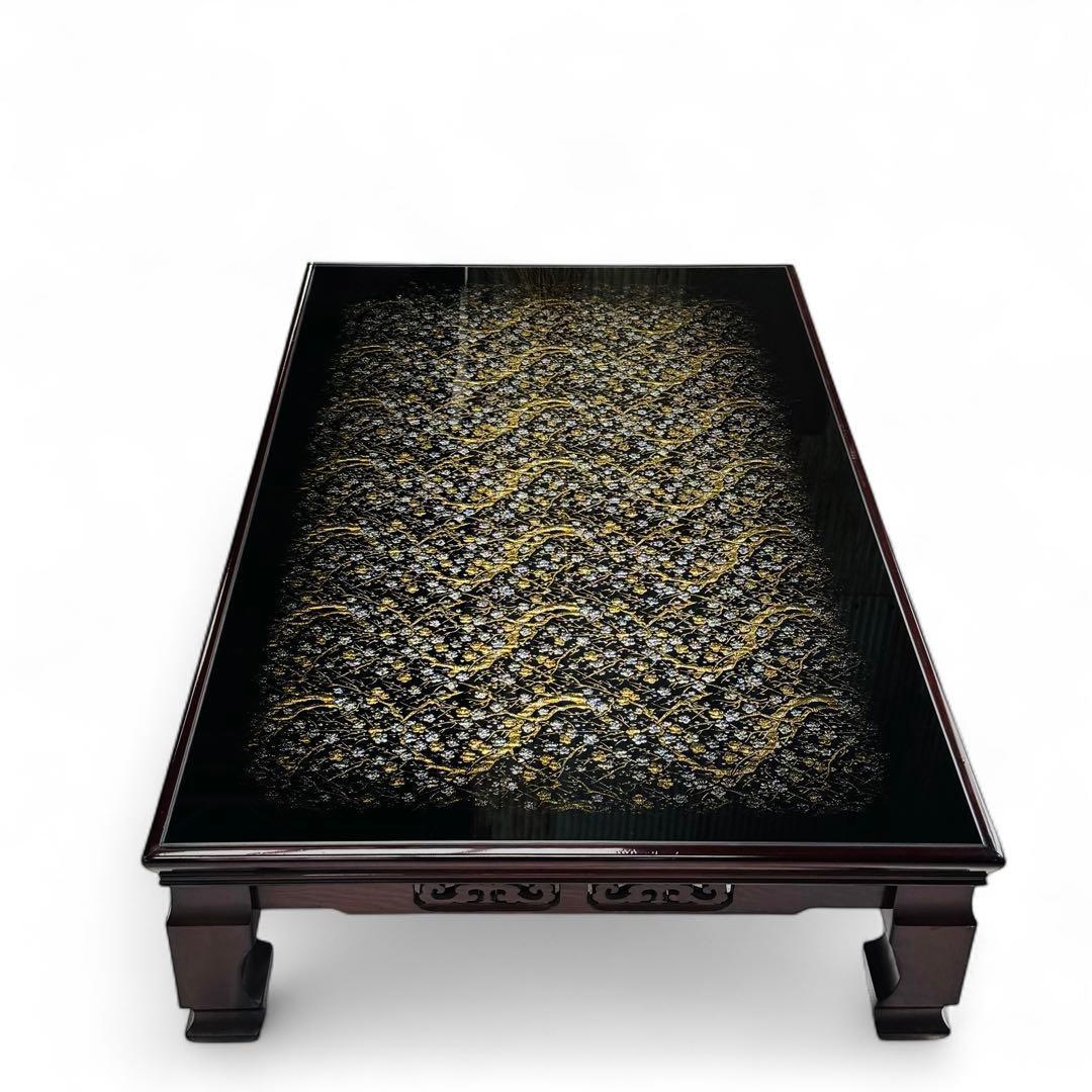 ローテーブル センターテーブル 枝梅絵飾り 金糸銀糸 座卓 昭和レトロ テーブル