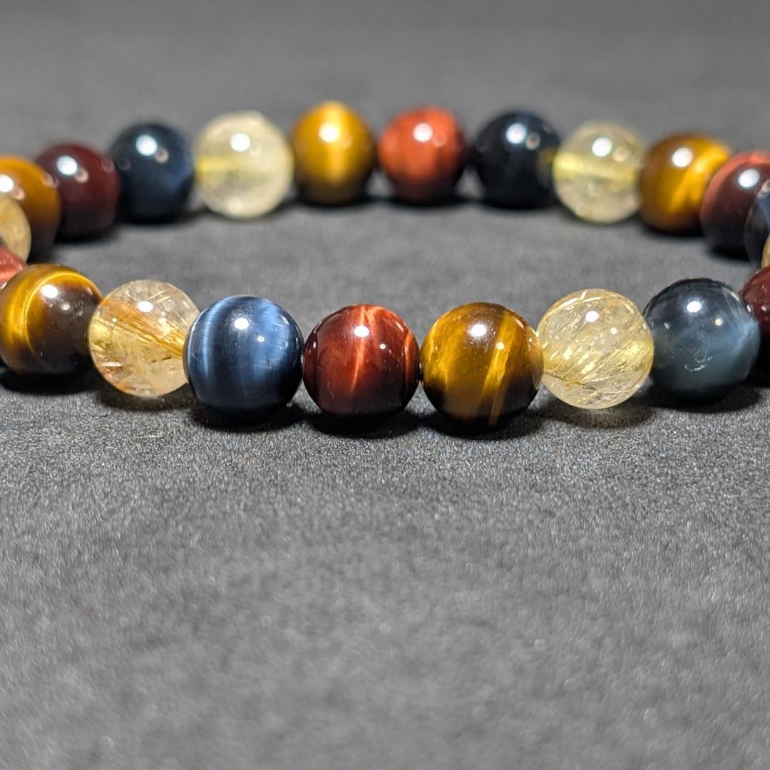 タイチンルチル 三種タイガーアイ 数珠 ブレスレット エナジーストーン お守り