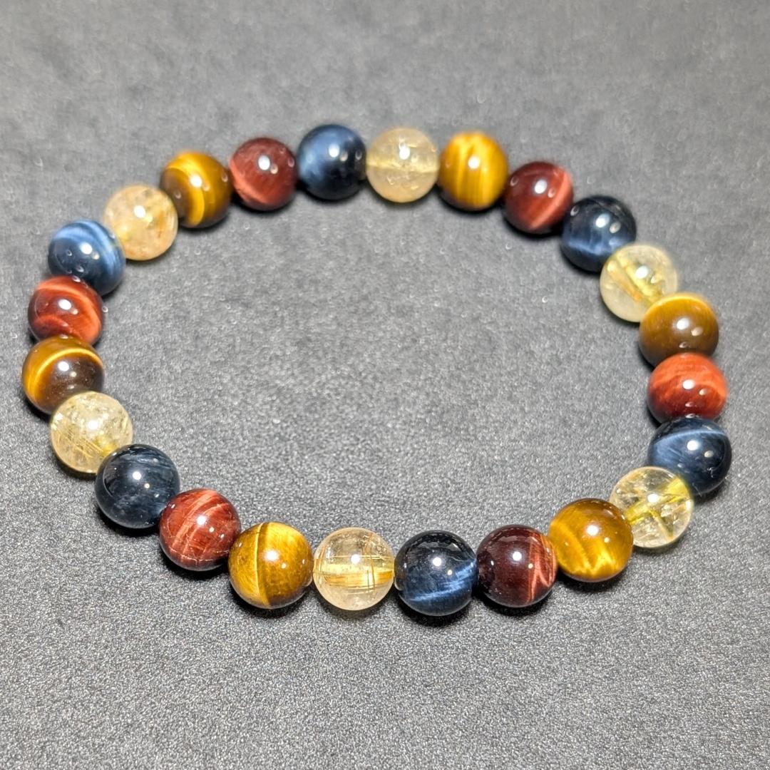 タイチンルチル 三種タイガーアイ 数珠 ブレスレット エナジーストーン お守り