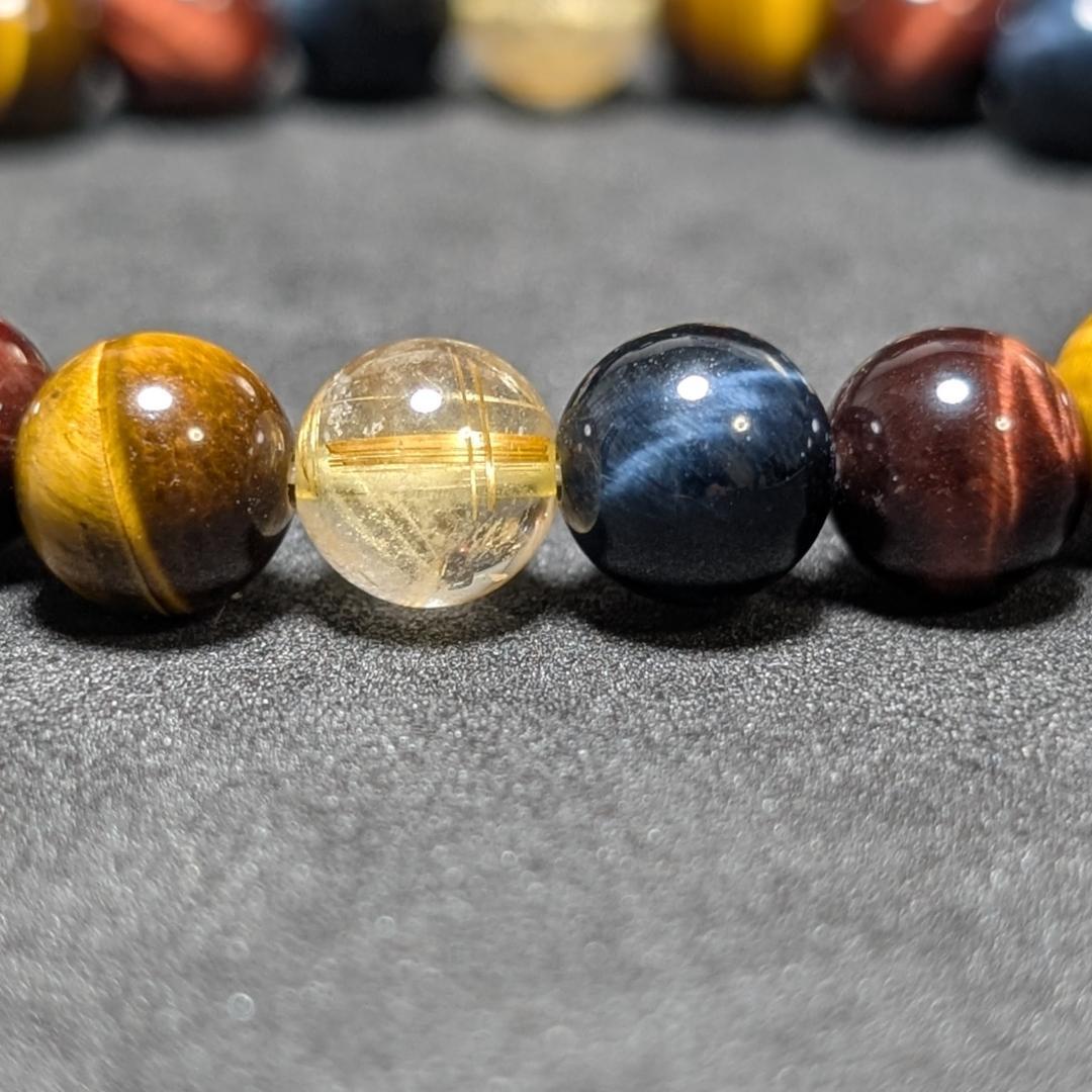 タイチンルチル 三種タイガーアイ 数珠 ブレスレット エナジーストーン お守り