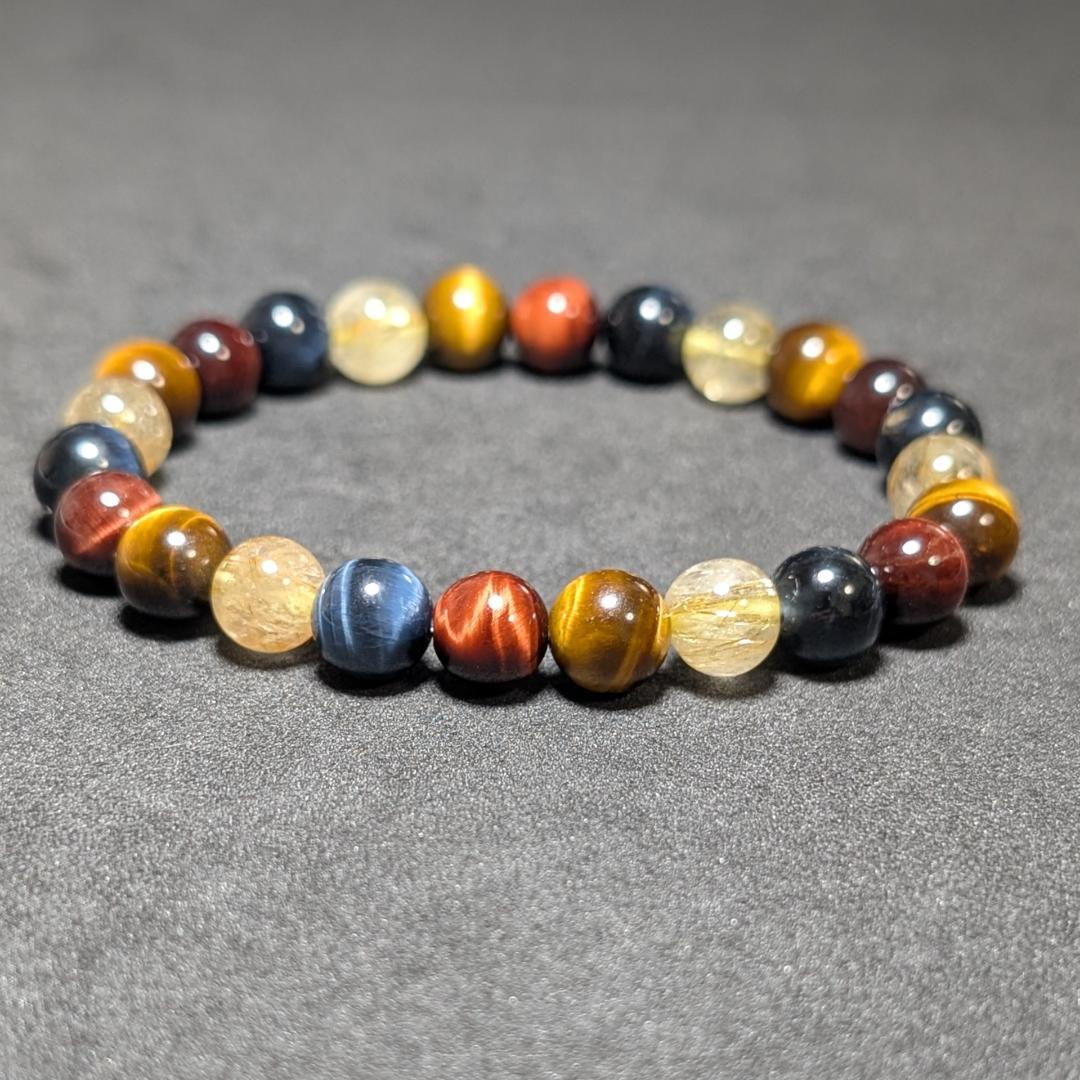 タイチンルチル 三種タイガーアイ 数珠 ブレスレット エナジーストーン お守り