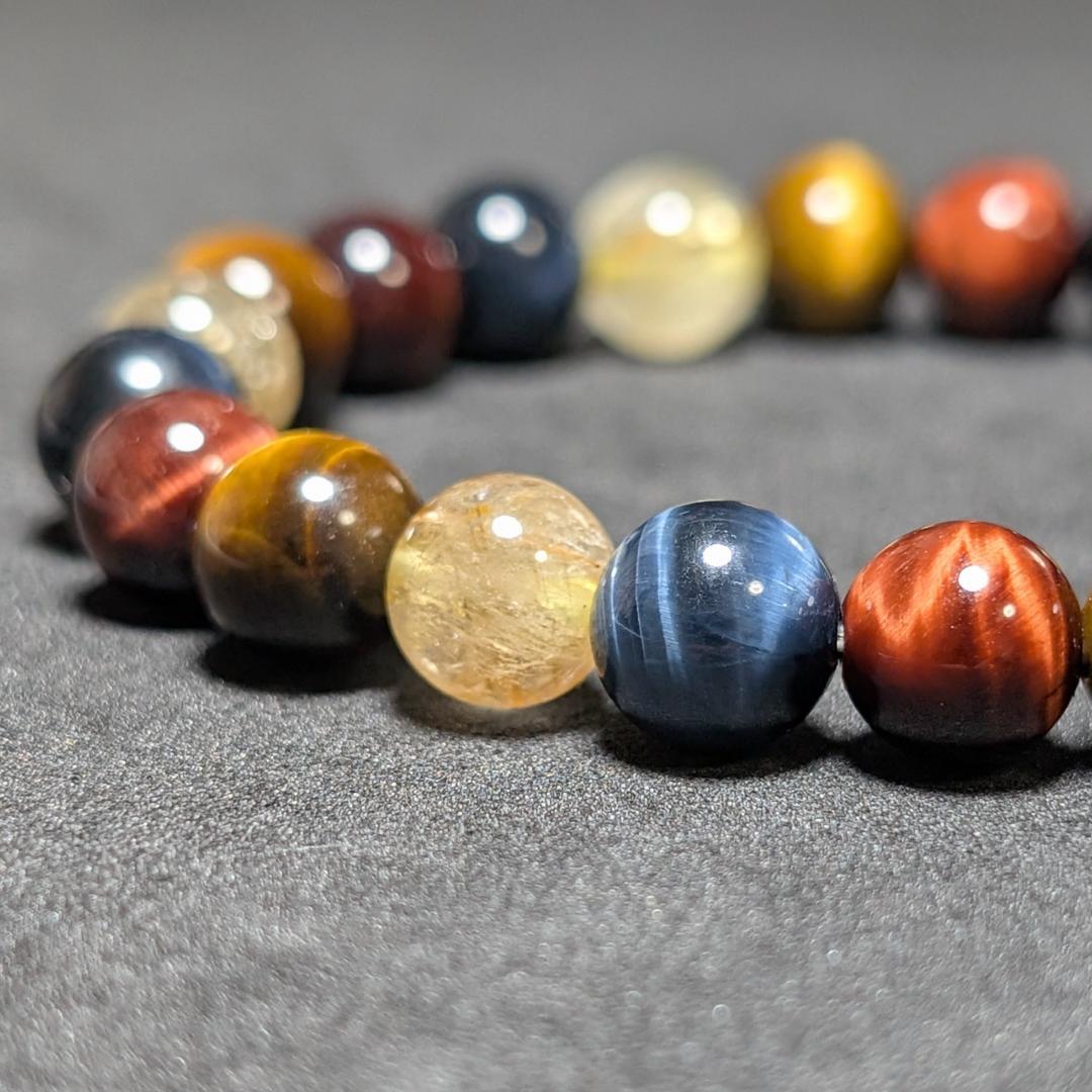 タイチンルチル 三種タイガーアイ 数珠 ブレスレット エナジーストーン お守り