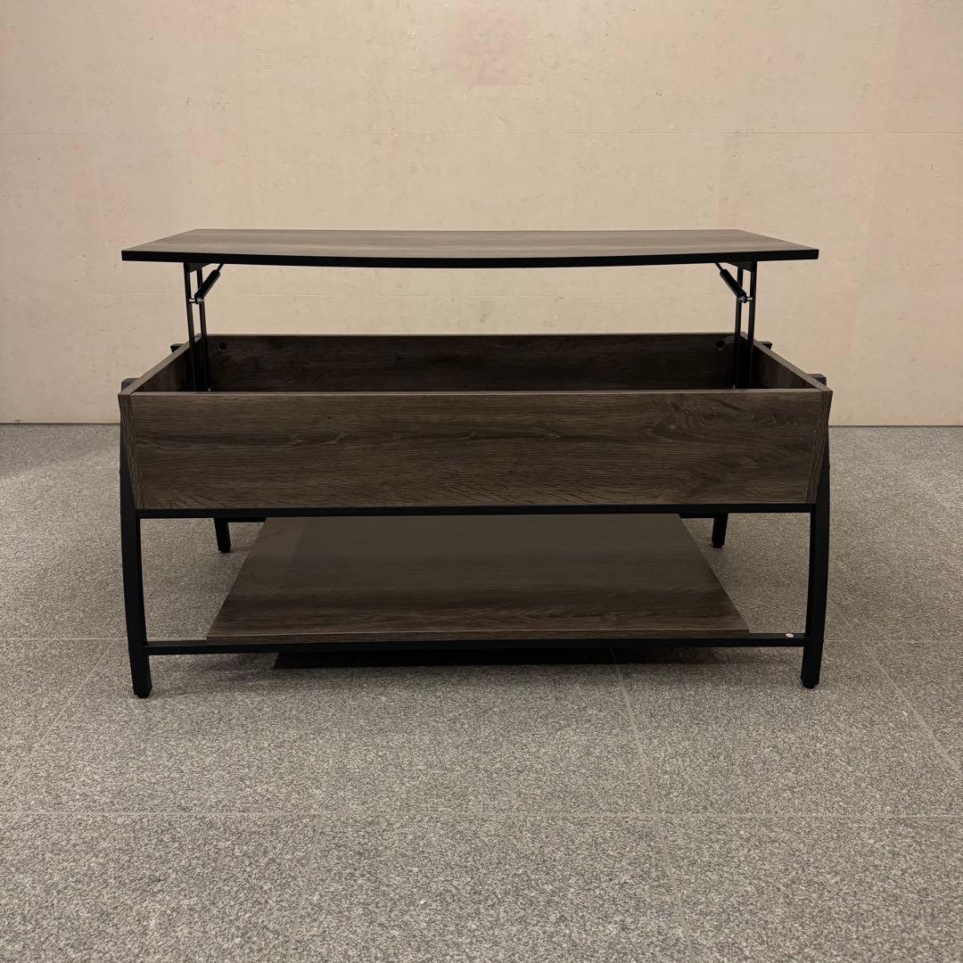 Bestier 昇降式ローテーブル 幅106 収納棚付き ダークグレー